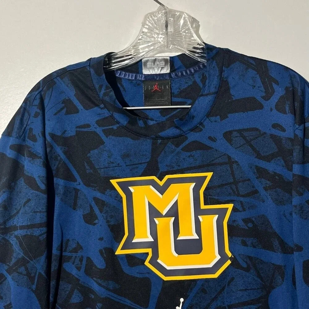 Jordan Marquette University  Elite Long Sleeve‎ Shirt Navy Blue Mens S